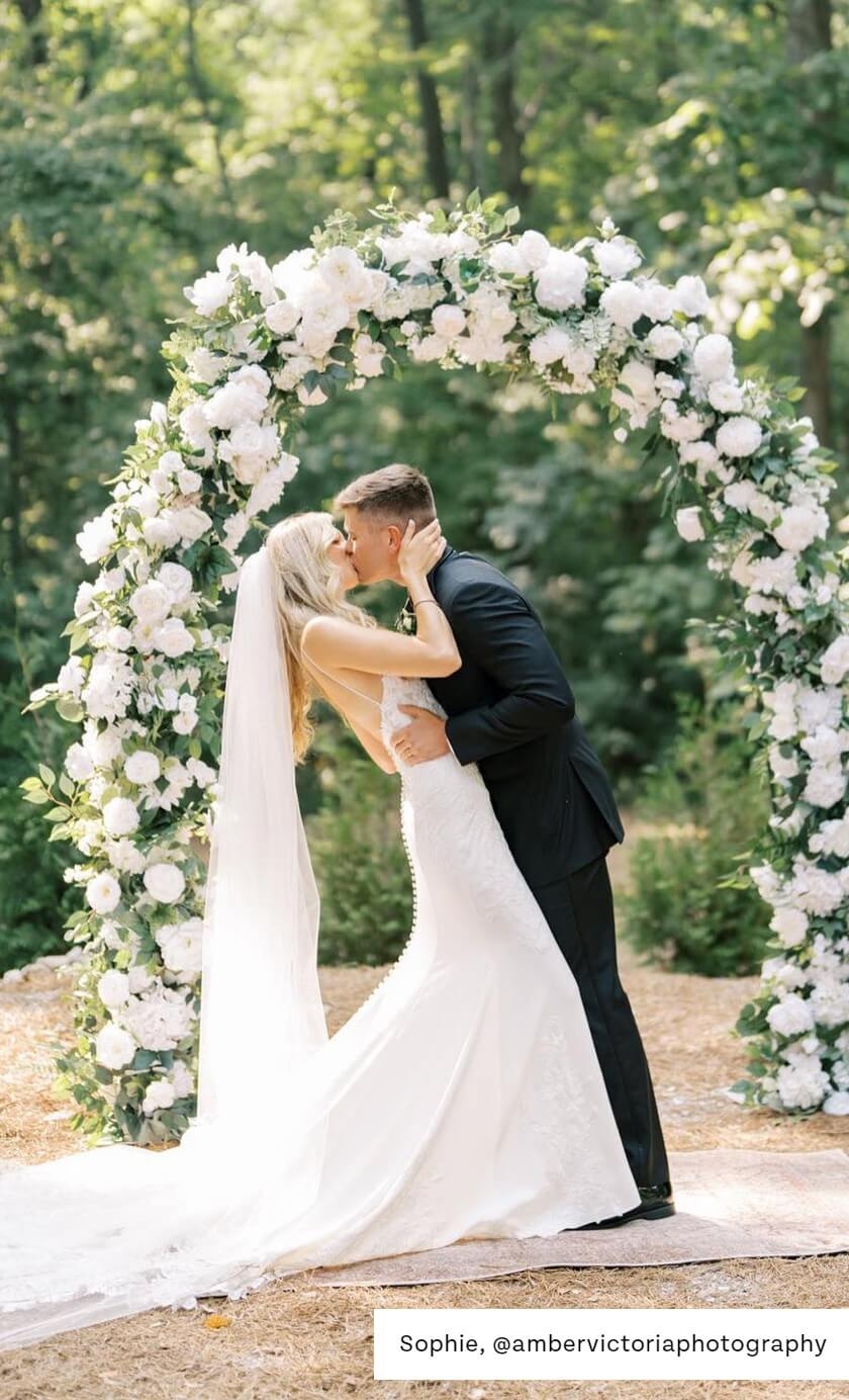 Photo of the real bride and groom kissing